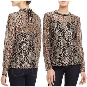 Ted Baker London Nomino Long Sleeve Metallic Lace Blouse Size 4